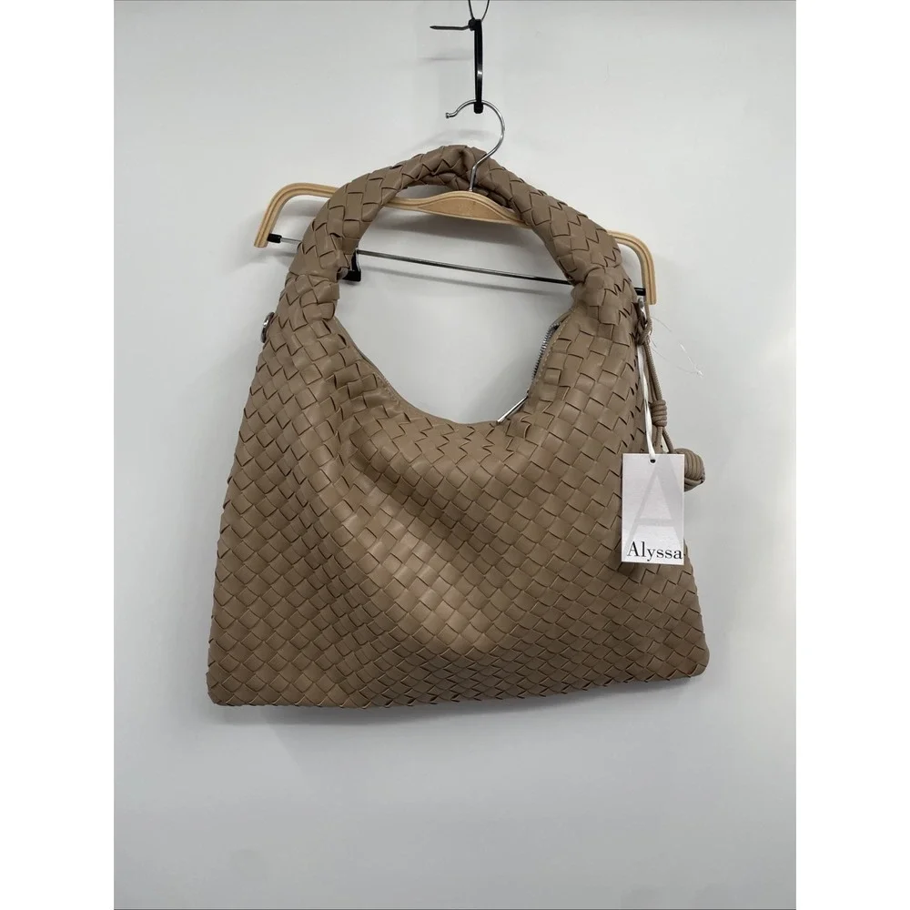 Alyssa‎ Hobo Bag Women's Brown Woven Leather Top Handle Slouchy Shoulder Bag NWT